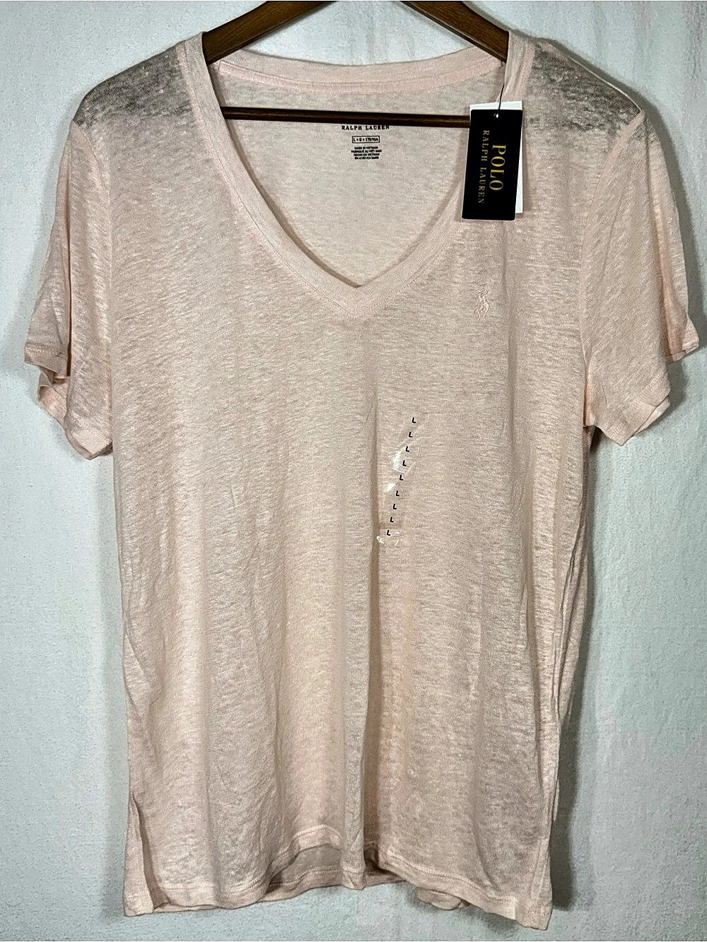 Polo Ralph Lauren Linen V-Neck T-Shirt Pink Large